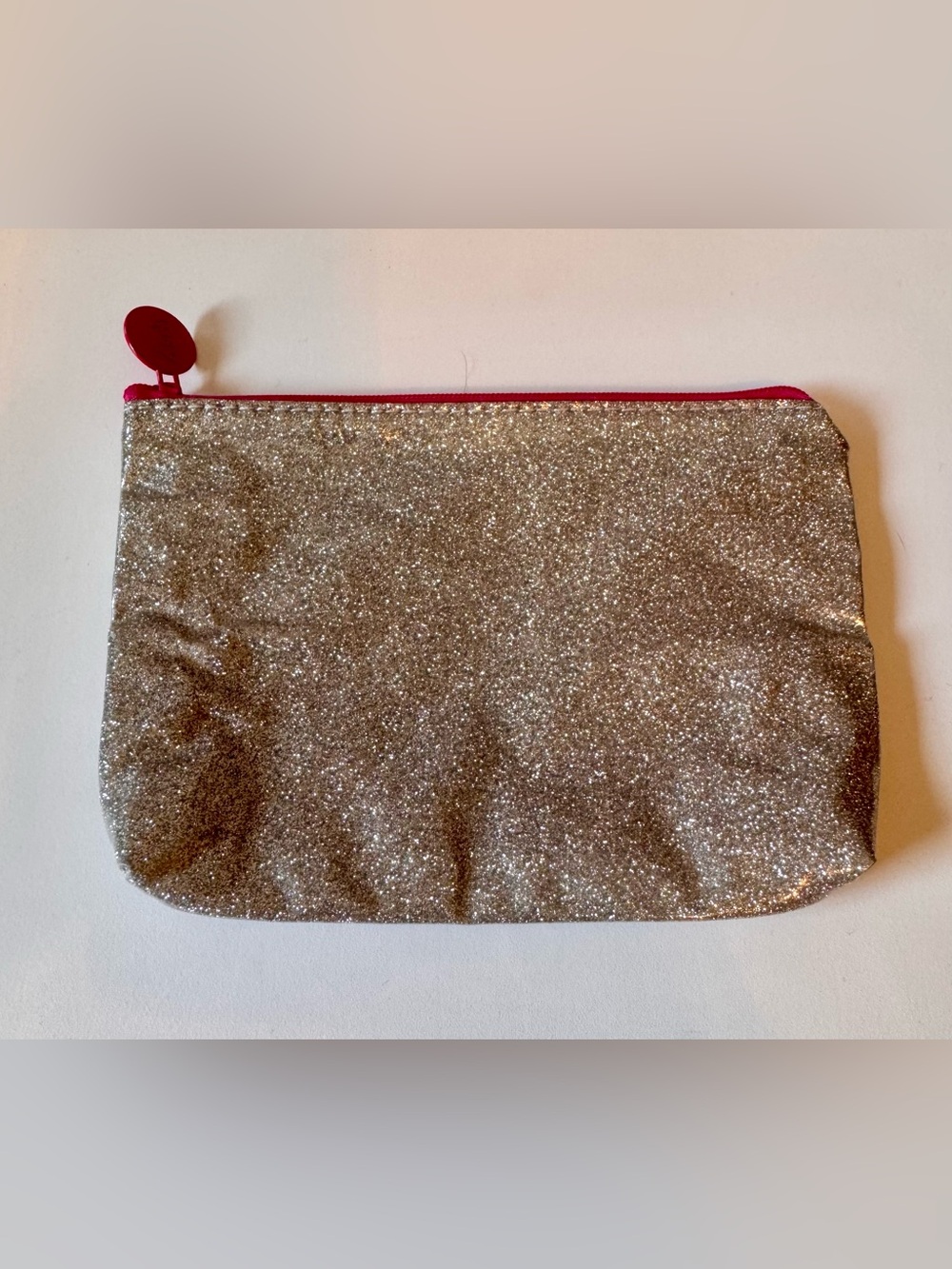Glitter Zip Cosmetic Pouch - Silver with Pink Trim